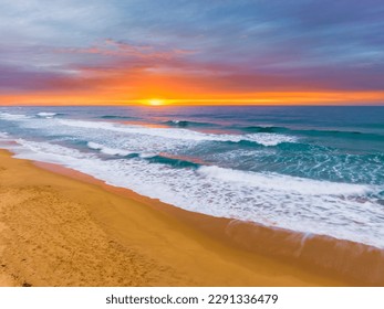 Sunrise seascape with cloud covered sky at Shelly Beach on the Central Coast, NSW, Australia. - Shutterstock ID 2291336479