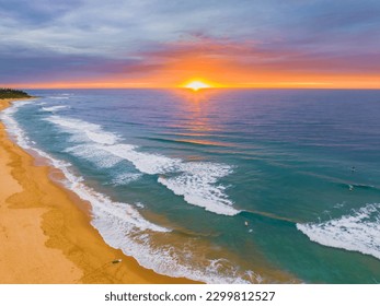 Sunrise seascape with cloud covered sky at Shelly Beach on the Central Coast, NSW, Australia. - Shutterstock ID 2299812527