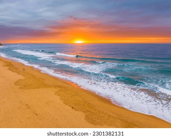 Sunrise seascape with cloud covered sky at Shelly Beach on the Central Coast, NSW, Australia. - Shutterstock ID 2301382131