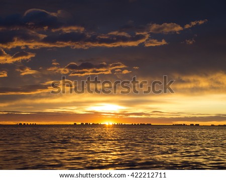 Sunrise at seaside. Los Alcazares. Spain Stock fotó © 