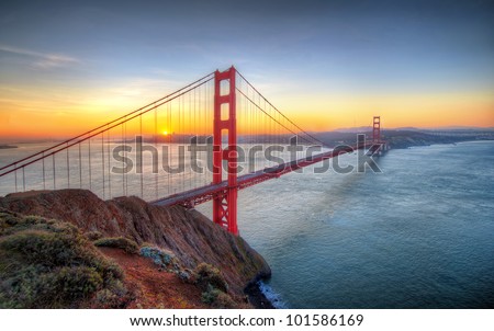 Sunrise seen from Golden Gate Bridge in San francisco