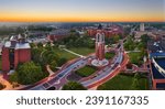 Sunrise Shafer Tower at Ball State University aerial Muncie Indiana panorama