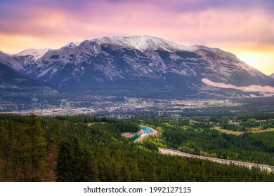 Sunrise Sky Over Canmore Mountains Lookout