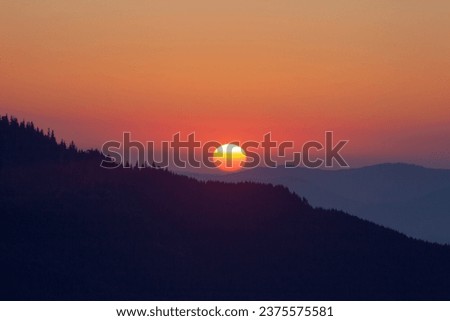 Sunrise sky over the Dragobrat in Carpathian mountains, Ukraine