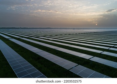 Sunrise At Solar Farm Field In Tabasco Mexico 