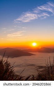 Sunrise Or Sunset Landscape Of The Mountain And Sea Of Mist In Winter Sunrise View From Top Of Doi Pha Tang Mountain , Chiang Rai, Thailand