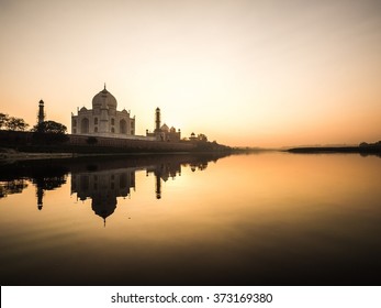Sunrise at the Taj Mahal seen from the yamuna river
