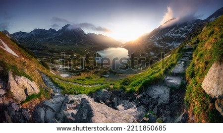 Similar – Foto Bild Panoramic mountain view from Brienzer Rothorn at Sunset