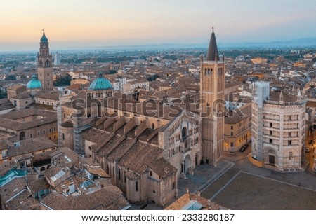 Sunrise view of the Cathedral of Parma in Italy.