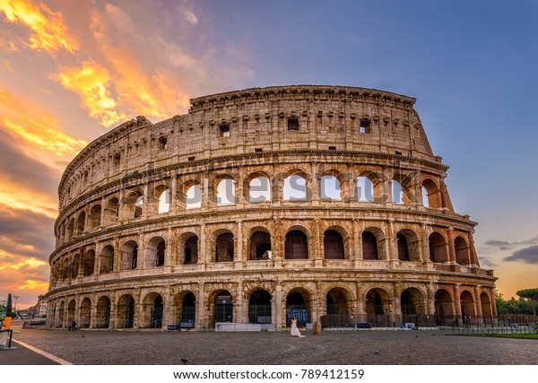 Sunrise view of Colosseum in Rome, Italy. Rome\
architecture and landmark. Rome Colosseum is one of the main\
attractions of Rome and\
Italy