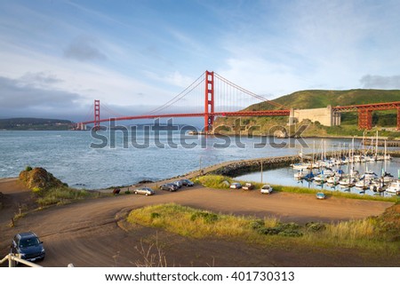 sunrise view of the Golden Gate Bridge, San Francisco (view from Presidio Yacht harbor)
