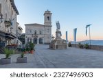 Sunrise view of a historical building situated on the piazza della liberta in the republic of San Marino.