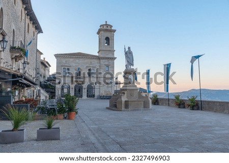 Sunrise view of a historical building situated on the piazza della liberta in the republic of San Marino.