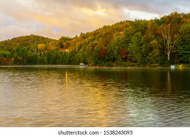Sunrise view of the Lac Rond lake, in Sainte-Adele, Laurentian Mountains, Quebec, Canada