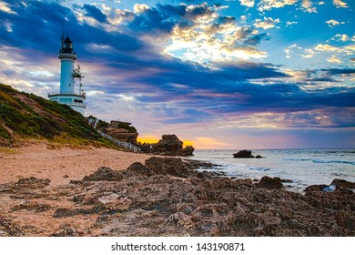 Sunrise view of lighthouse at Point Lonsdale, Australia