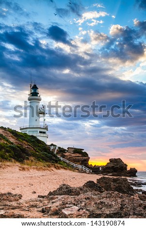 Sunrise view of lighthouse at Point Lonsdale, Australia
