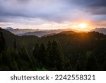Sunrise view of the Northern Cascades in Glacier Peak Wilderness on the Pacific Crest Trail