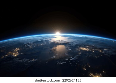 Sunrise view of the planet Earth from space with the sun setting over the horizon - Powered by Shutterstock