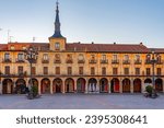 Sunrise view of Plaza Mayor at Leon, Spain.