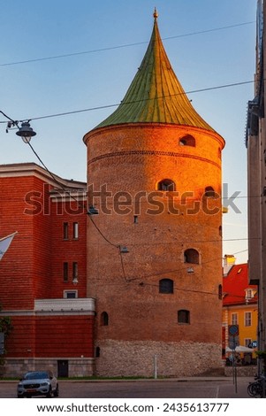 Sunrise view of the powder tower in Riga, Latvia.