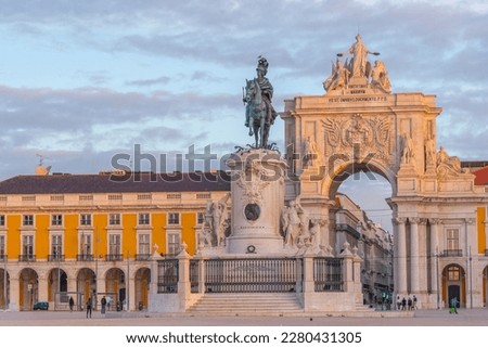 Sunrise view of Praca do comercio square in Lisbon, Portugal..
