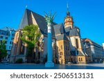 Sunrise view of Saint Nicholas church in Leipzig, Germany.