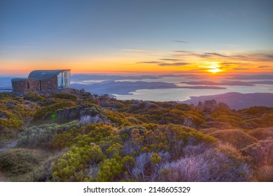 Sunrise view of shelter at Mount Wellington in Hobart, Australia