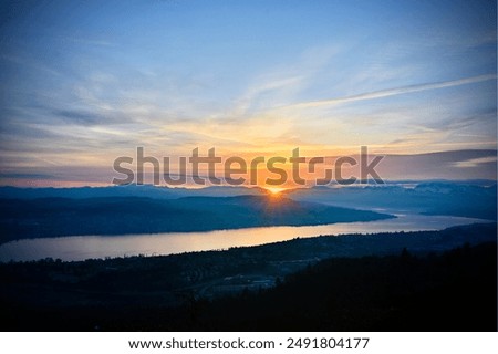 Image, Stock Photo Sunrise at mountain lake