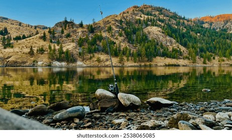 Sunrise while fishing in the mountains on a frosty morning - Powered by Shutterstock