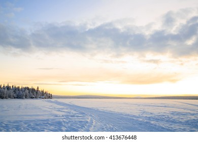 Sunrise Winter landscape at Kiruna Sweden lapland - Shutterstock ID 413676448