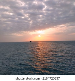 Sunrises Over Caspian Sea At West Absheron Oil Field.