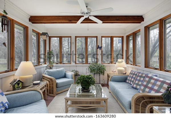 Sunroom Wood Ceiling Beam Wicker Furniture Stock Photo Edit Now