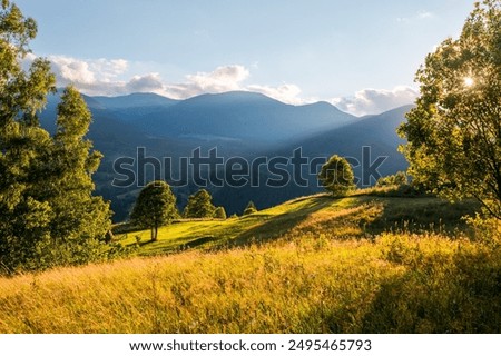 Image, Stock Photo Scenic landscape of mountains under night sky with stars