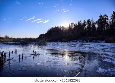 The sun's rays reflect off the ice