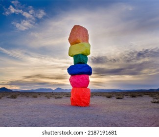 Sunset At 7 Magic Mountains In  Las Vegas