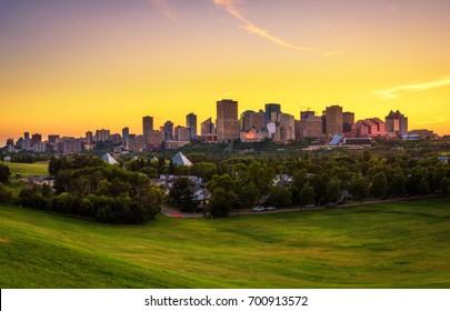 Sunset Above Edmonton Downtown, Alberta, Canada.