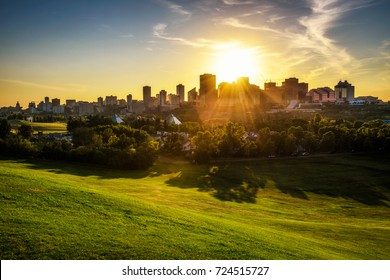 Sunset above Edmonton downtown, Alberta, Canada.