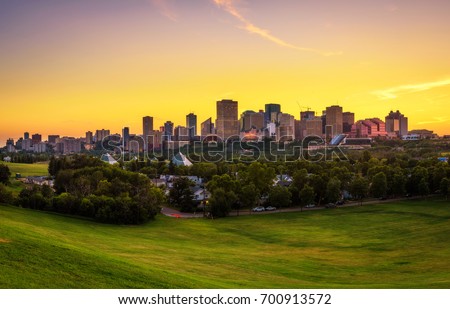 Sunset above Edmonton downtown, Alberta, Canada.