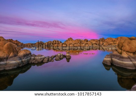 Sunset above Watson Lake in the Granite Dells of Prescott, Arizona