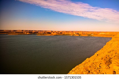 Sunset Aerial Panoramic View To Yoa Lake Group Of Ounianga Kebir Lakes , Ennedi, Chad