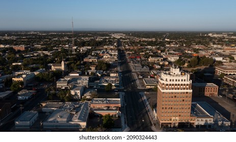 Sunset Aerial View Of Downtown Stockton, California, USA.