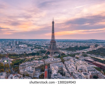 Sunset aerial view to Eiffel tower in Paris, France.  - Shutterstock ID 1300269043