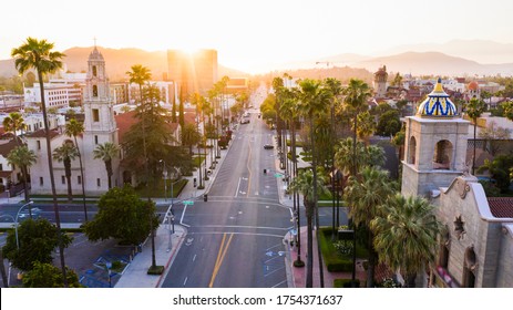 Sunset aerial view of historic downtown Riverside, California. - Shutterstock ID 1754371637