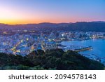 Sunset aerial view of Wellington, New Zealand