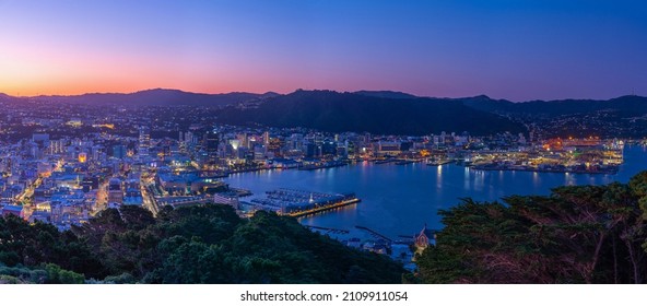 Sunset aerial view of Wellington, New Zealand