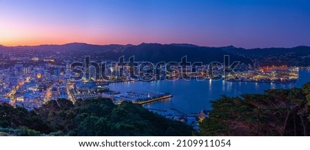 Sunset aerial view of Wellington, New Zealand
