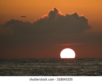 Sunset and airplane.