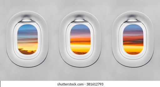 Sunset at airplane window