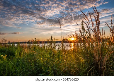 Sunset Along Hudson River, Facing New Jersey, From The West Side Highway In New York City