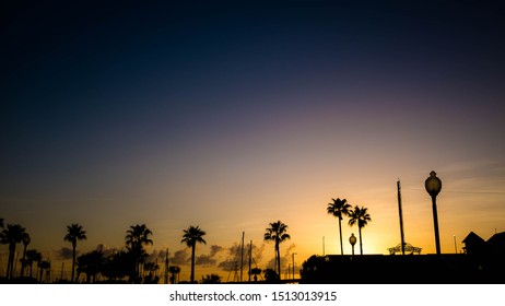 Sunset Along The Kemah Boardwalk Near The Galveston Bay